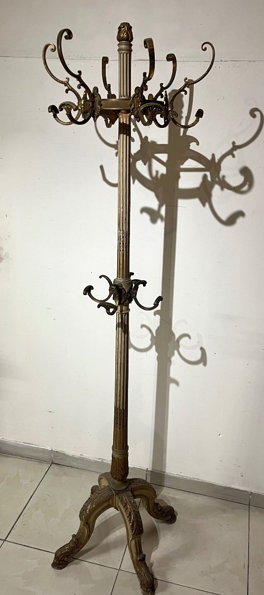  Coat Rack Louis XVI Style Lacquered Gray And Gold Rechampi-photo-4