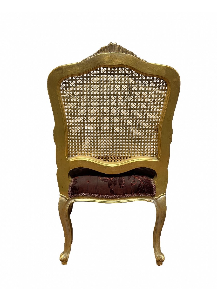 3-piece Salon In  Louis XV Style  In Gilded Wood With Caned Backs And Seats Covered With Fabric-photo-1