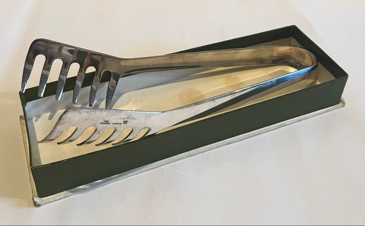 Christofle Serving Tongs Serving Tongs In Silver Metal In Its Original Box-photo-3