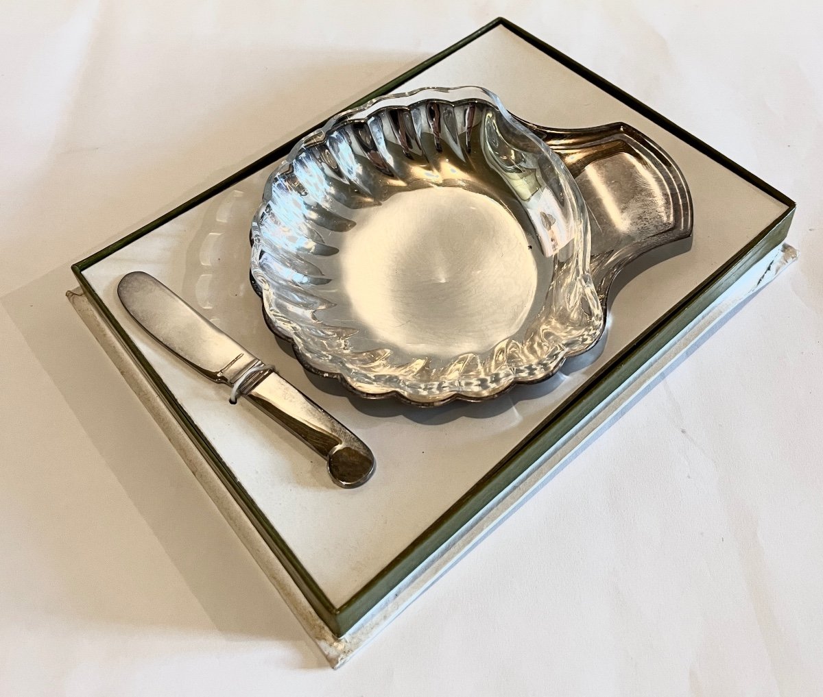 Christofle Butter Dish In The Shape Of A Scallop Shell Silver Metal In Its Original Box-photo-2