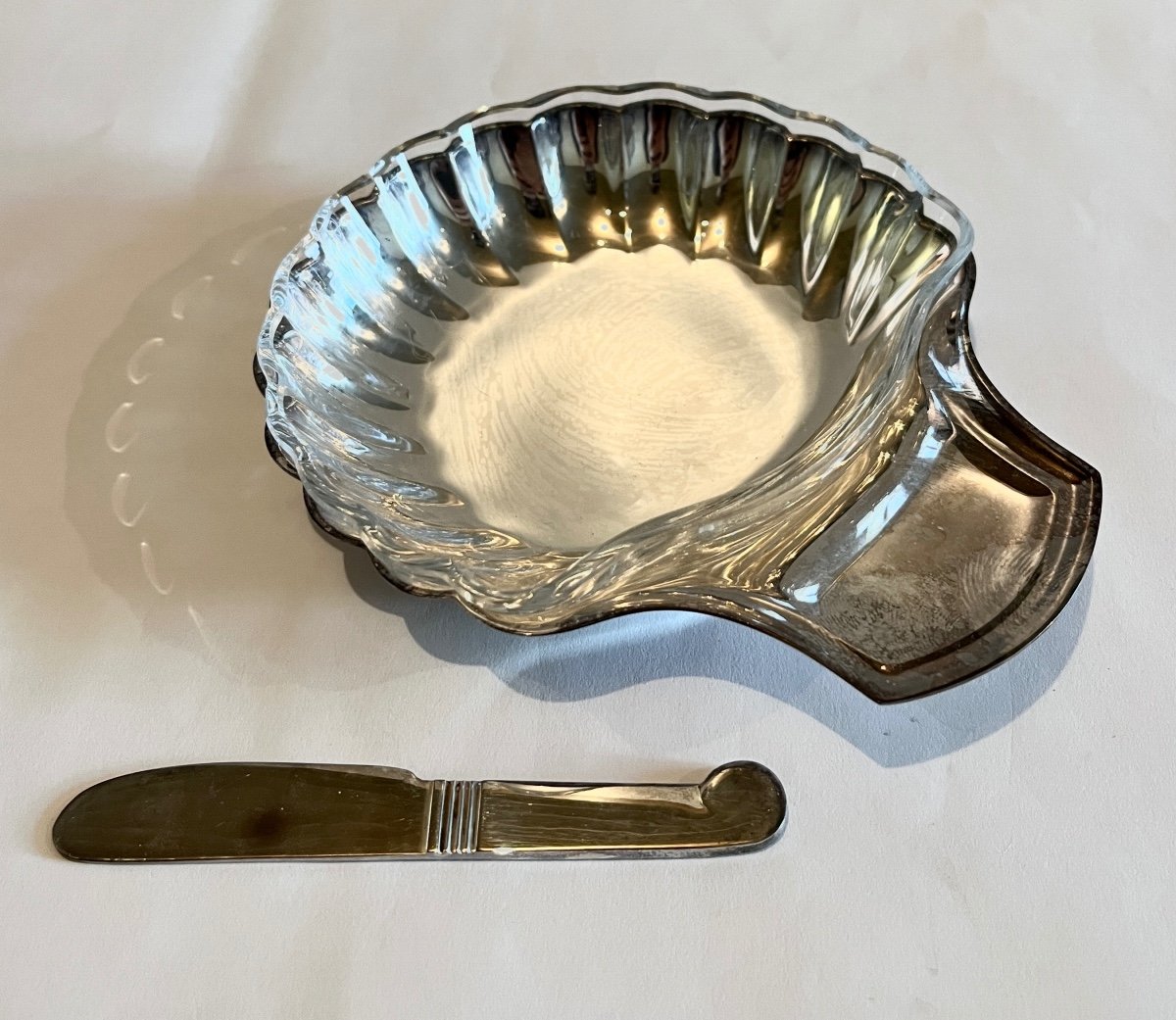 Christofle Butter Dish In The Shape Of A Scallop Shell Silver Metal In Its Original Box-photo-3