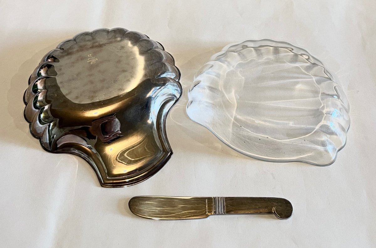 Christofle Butter Dish In The Shape Of A Scallop Shell Silver Metal In Its Original Box-photo-6