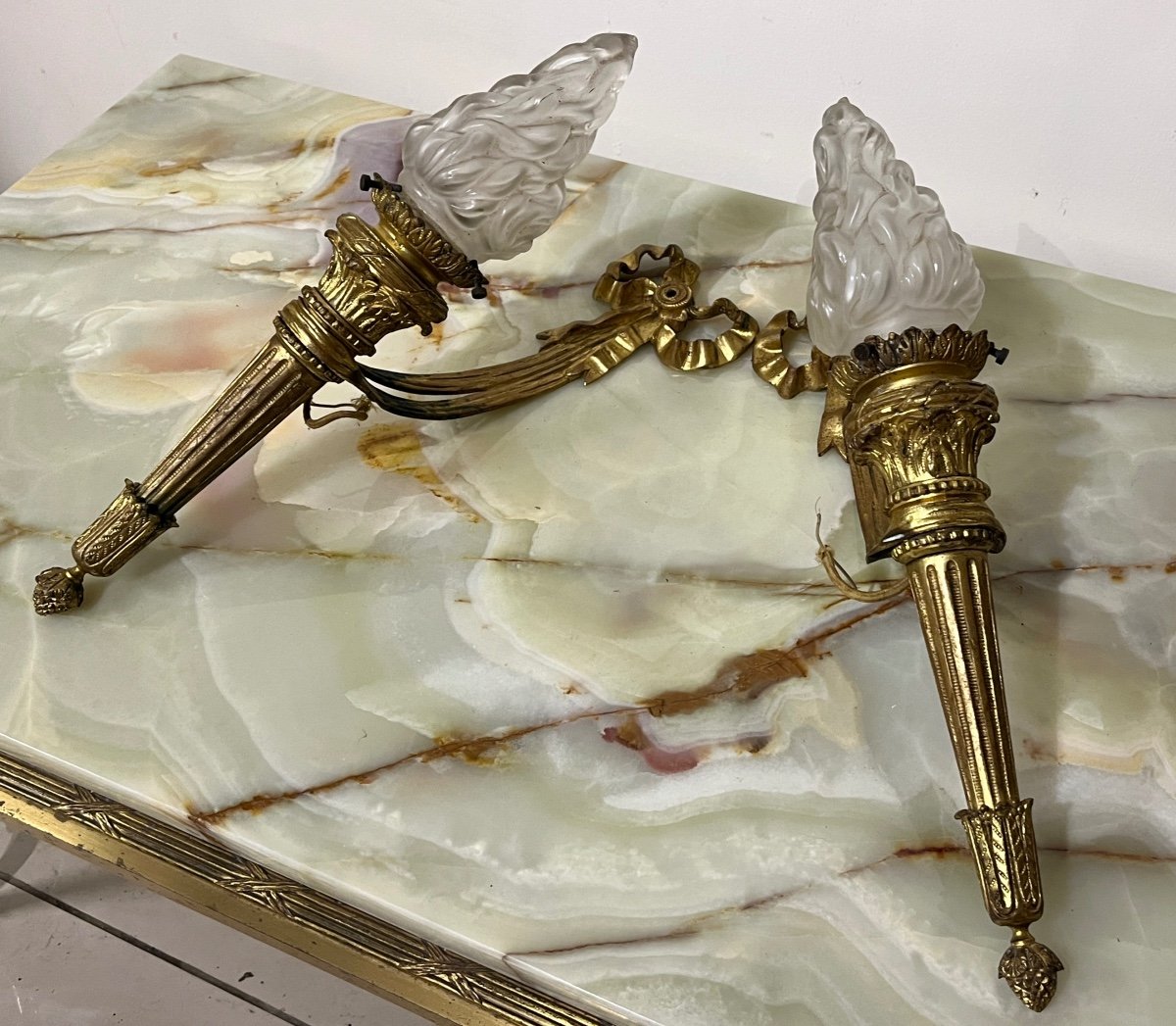 Pair Of Gilt And Chiseled Bronze Sconces-photo-1
