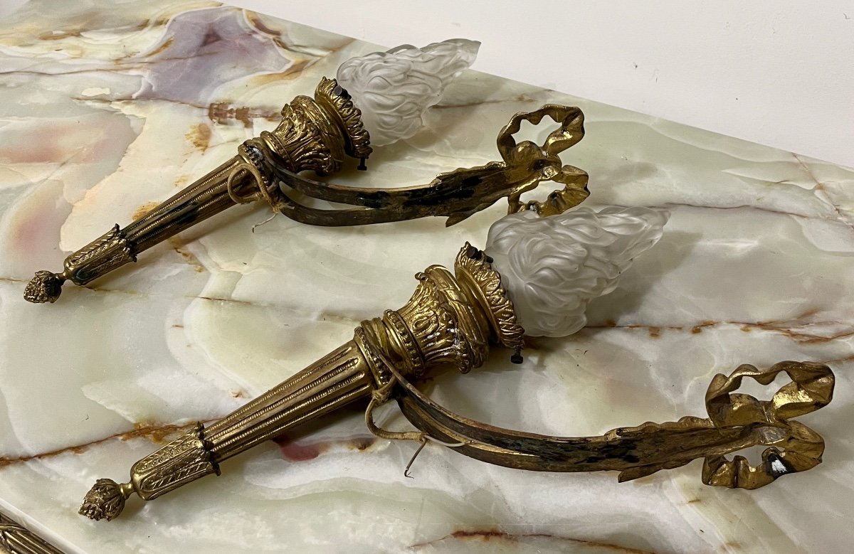 Pair Of Gilt And Chiseled Bronze Sconces-photo-8