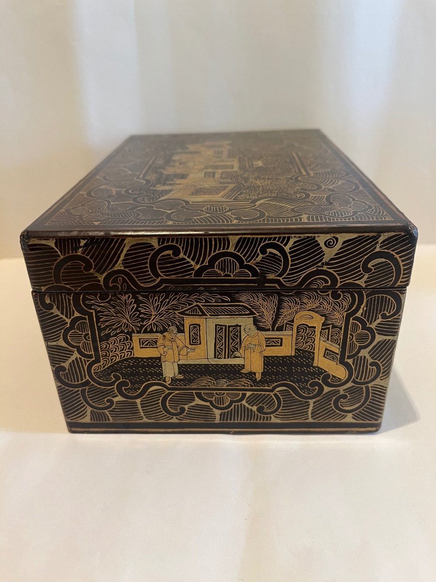 Gilded Chinese Lacquer Box 19th Century Canton-photo-4