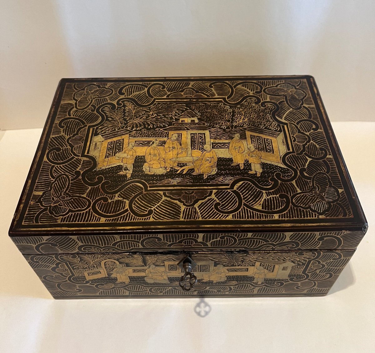 Gilded Chinese Lacquer Box 19th Century Canton-photo-4