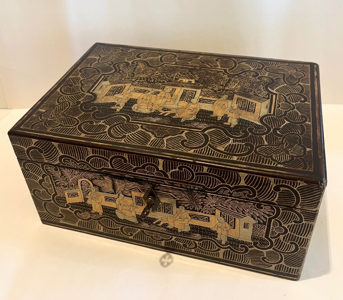 Gilded Chinese Lacquer Box 19th Century Canton