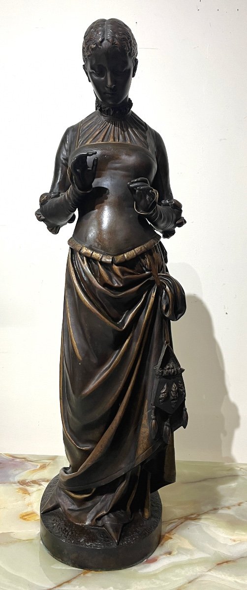 Large Bronze Sculpture "femme à La Marguerite" Signed Oge -photo-1