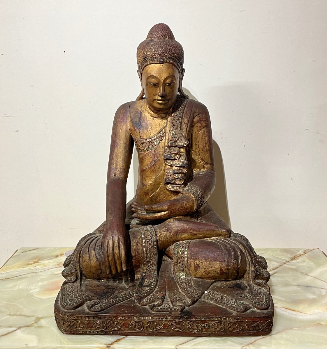 Buddha In Carved Lacquered And Gilded Wood