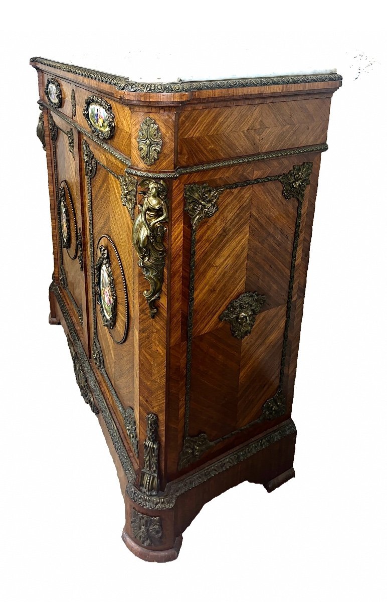 Side Cabinet Napoleon III Rosewood Veneer, Gilded Bronze And Porcelain -photo-4