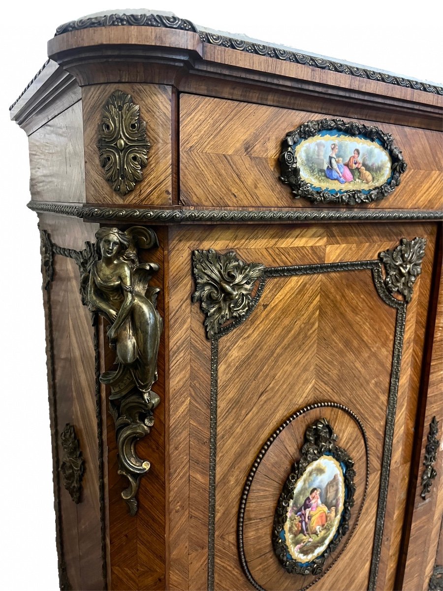 Side Cabinet Napoleon III Rosewood Veneer, Gilded Bronze And Porcelain -photo-2