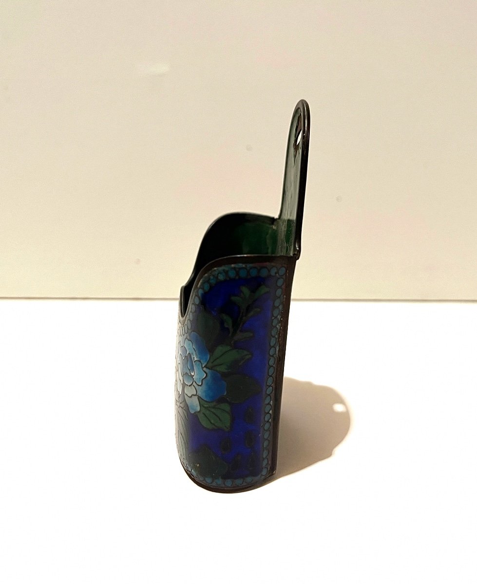 Pyrogenic Match Holder In Cloisonné Enamels On Copper With Flower Decor-photo-1