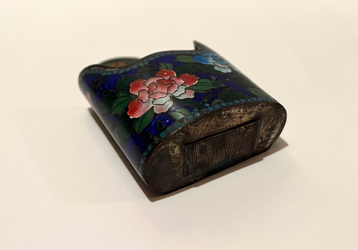 Pyrogenic Match Holder In Cloisonné Enamels On Copper With Flower Decor-photo-4