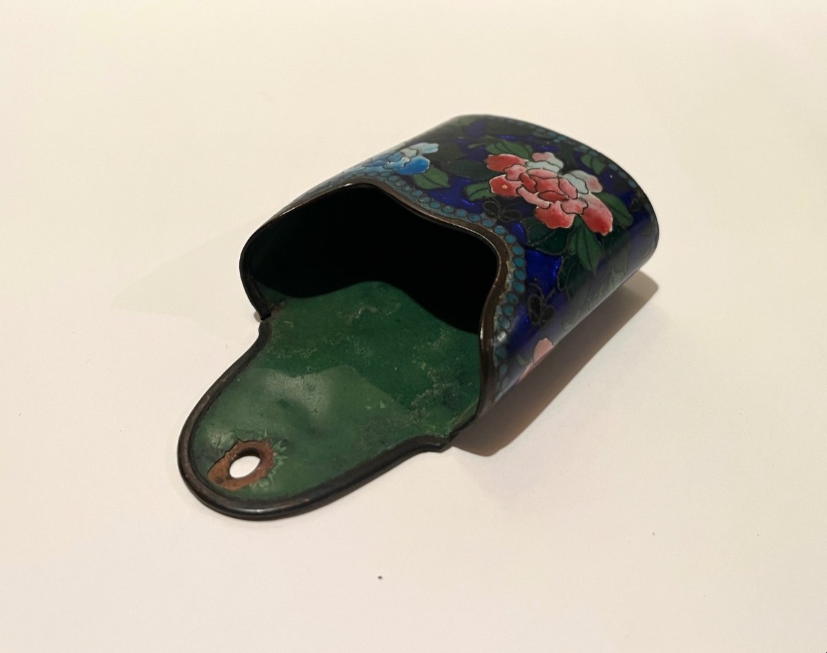 Pyrogenic Match Holder In Cloisonné Enamels On Copper With Flower Decor-photo-7