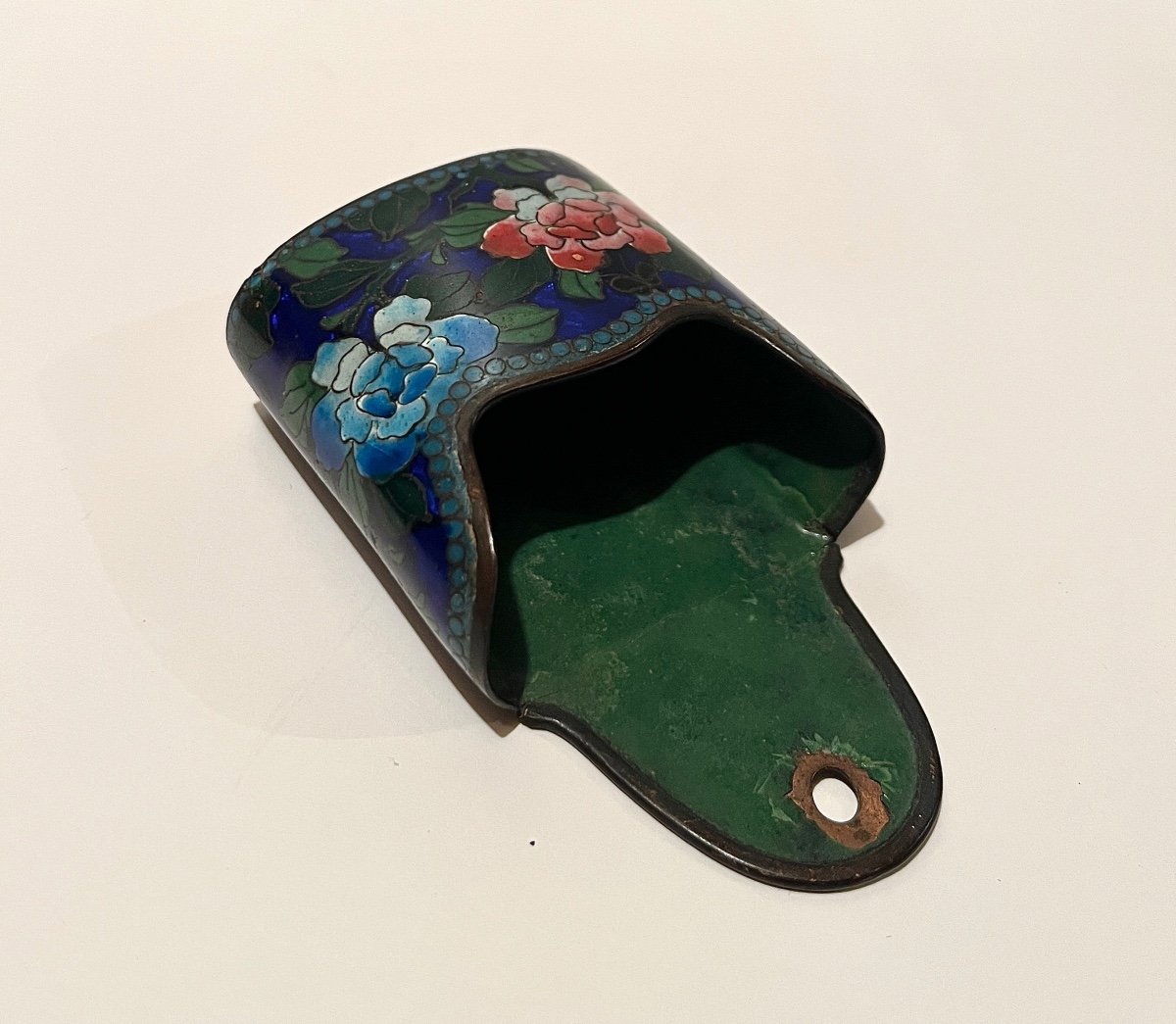 Pyrogenic Match Holder In Cloisonné Enamels On Copper With Flower Decor-photo-8