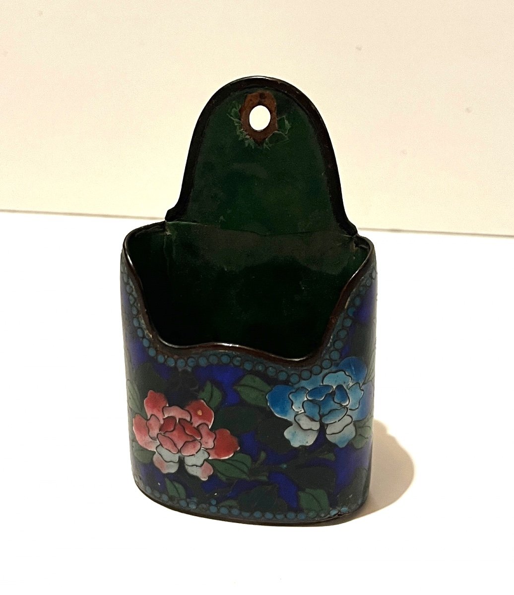 Pyrogenic Match Holder In Cloisonné Enamels On Copper With Flower Decor