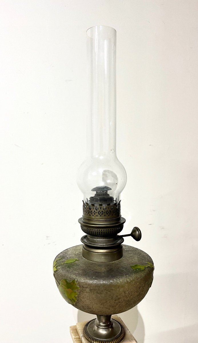 Oil Lamp In Bronze, Onyx And Glass Paste -photo-2