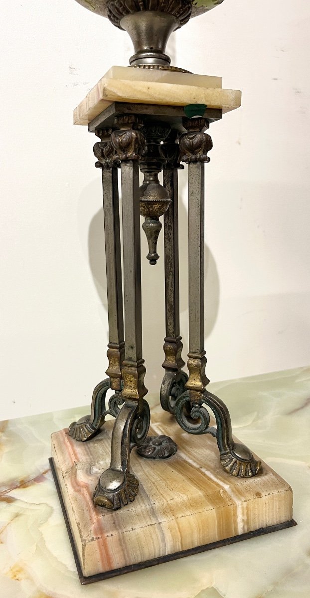 Oil Lamp In Bronze, Onyx And Glass Paste -photo-3