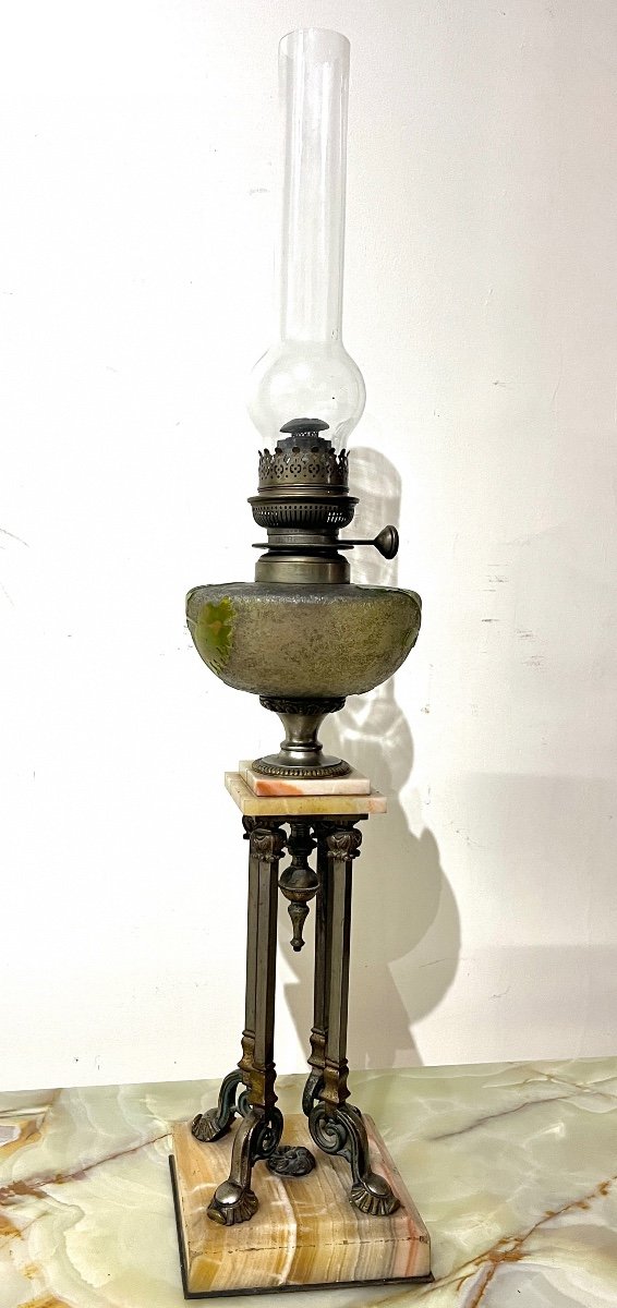 Oil Lamp In Bronze, Onyx And Glass Paste -photo-1