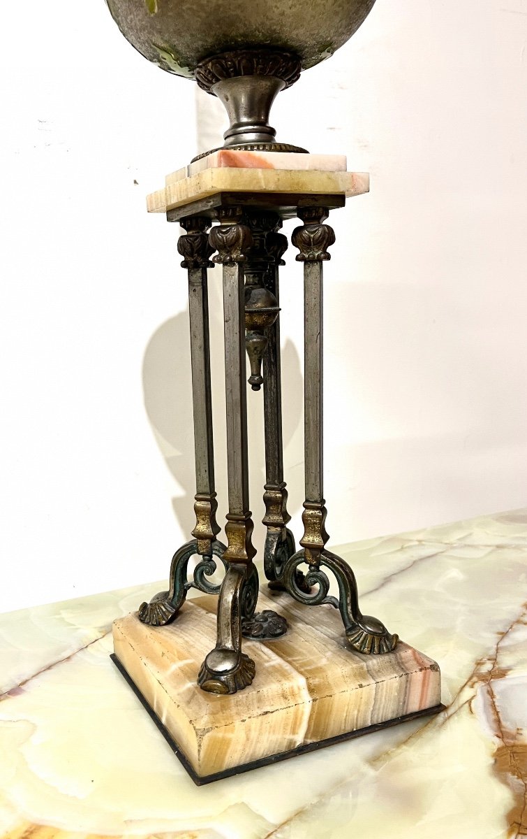 Oil Lamp In Bronze, Onyx And Glass Paste -photo-4