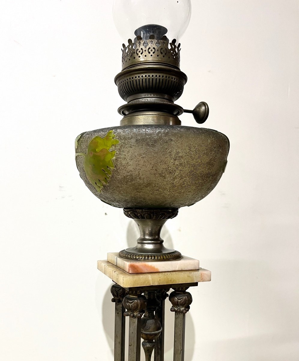 Oil Lamp In Bronze, Onyx And Glass Paste -photo-5