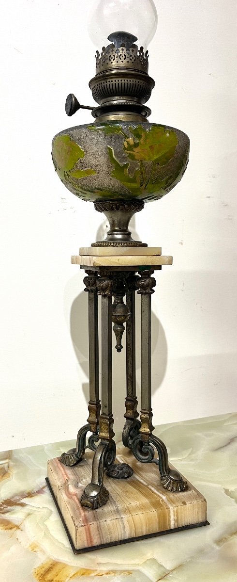 Oil Lamp In Bronze, Onyx And Glass Paste -photo-6