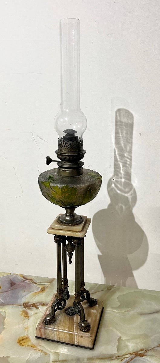 Oil Lamp In Bronze, Onyx And Glass Paste -photo-7