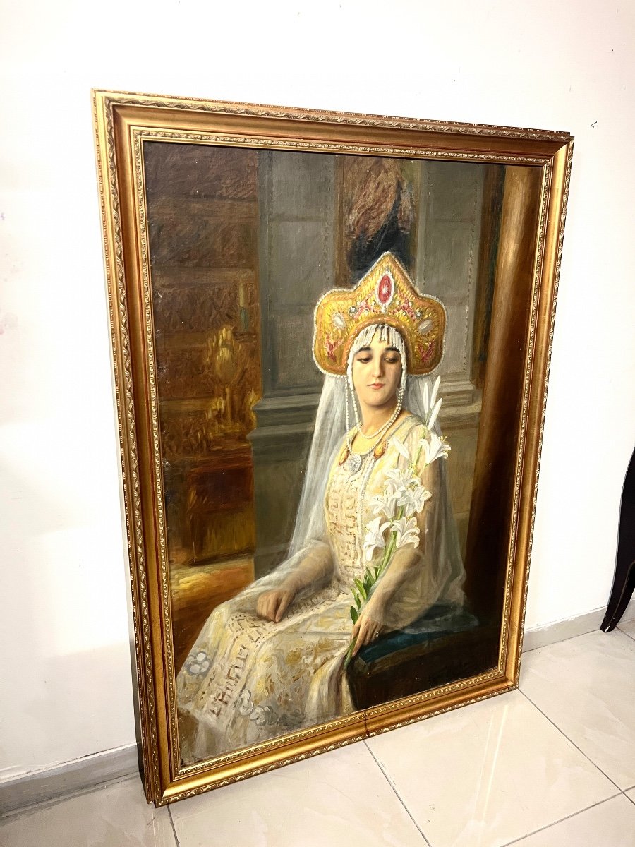 Large Painting Of A Young Woman In Ukrainian Princess Costume-photo-1