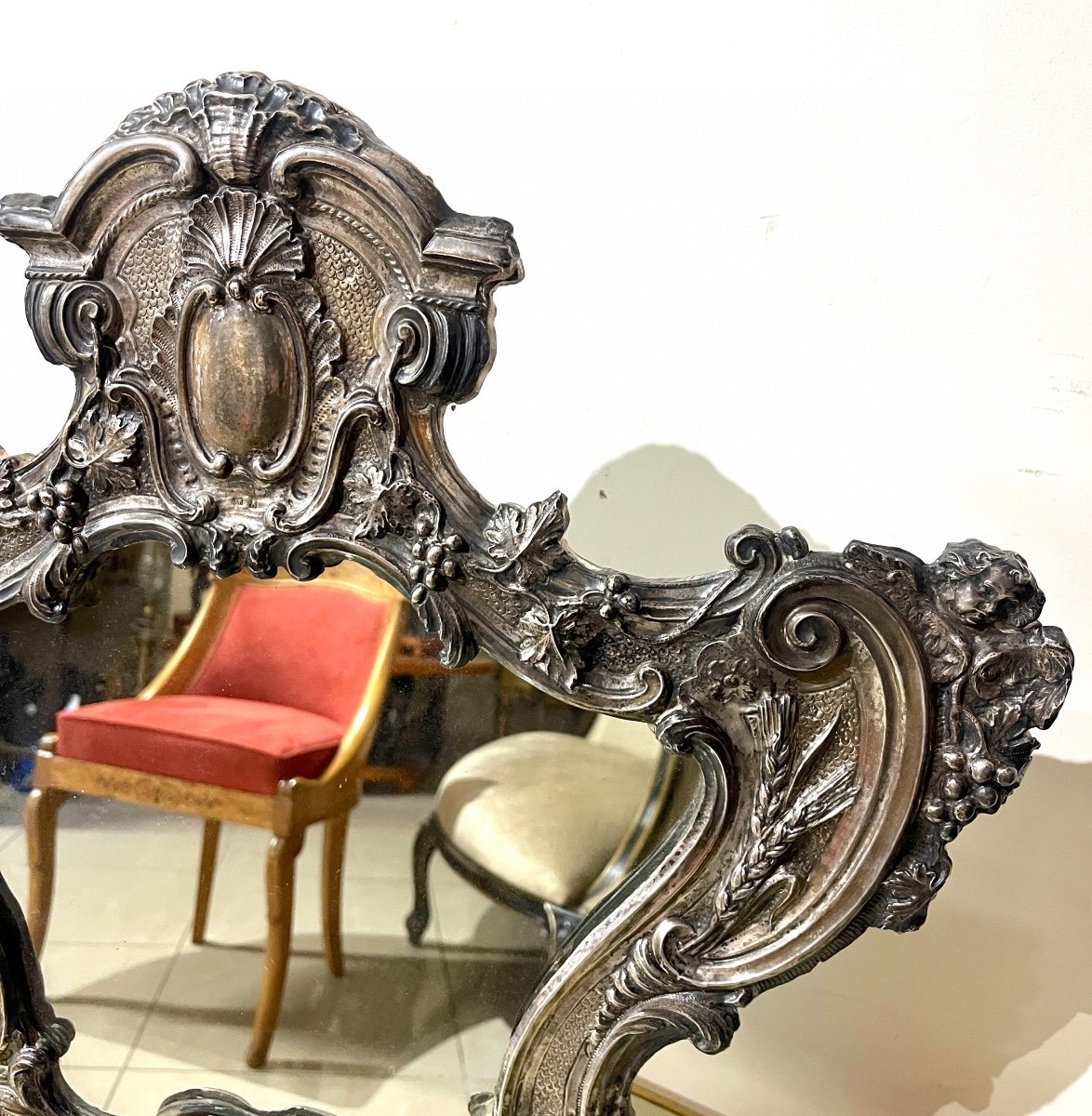 Table Mirror In Embossed Silver Hallmarked 5 Times -photo-5