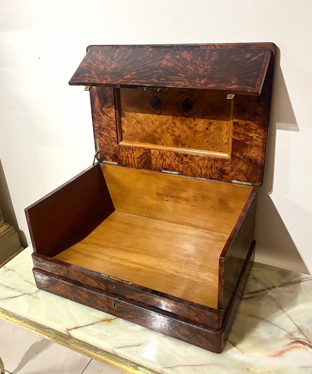 Very Large Mahogany Veneer And Burl Mahogany Box 19th Century-photo-3