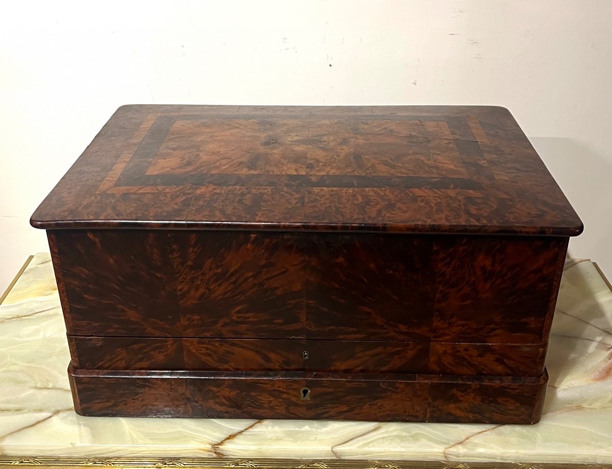 Very Large Mahogany Veneer And Burl Mahogany Box 19th Century-photo-1