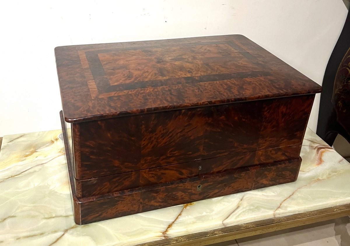 Very Large Mahogany Veneer And Burl Mahogany Box 19th Century-photo-2