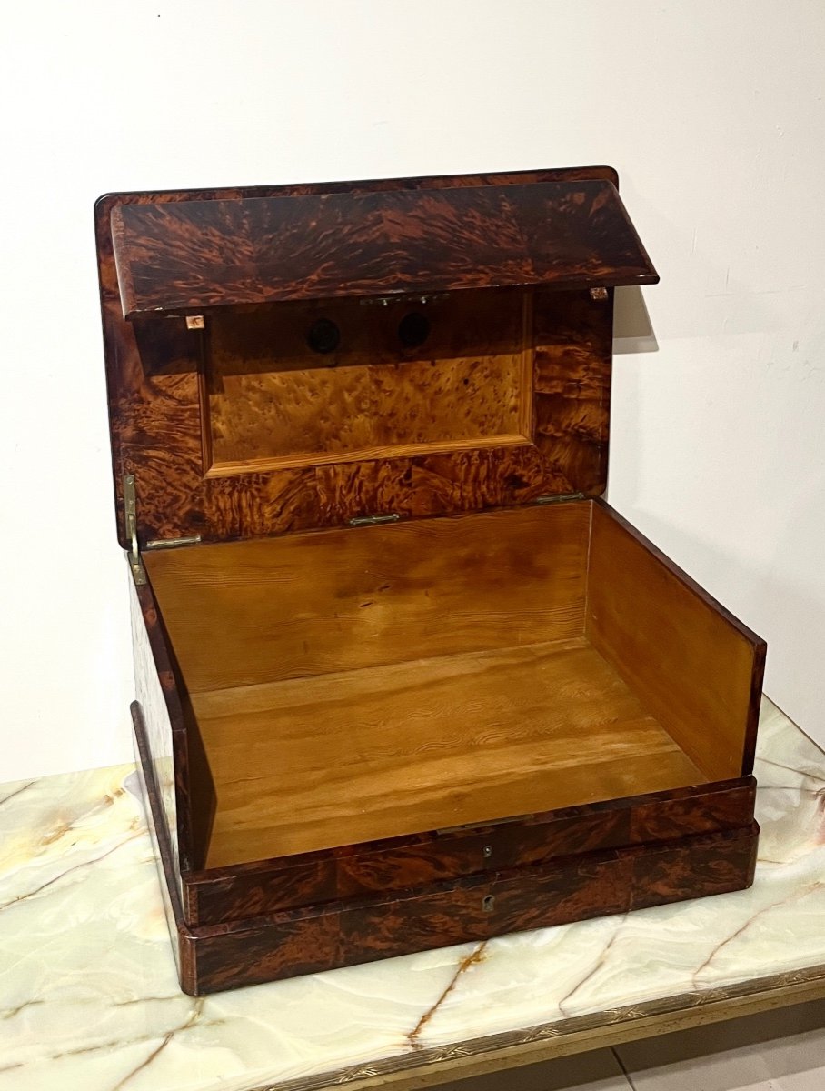 Very Large Mahogany Veneer And Burl Mahogany Box 19th Century-photo-5