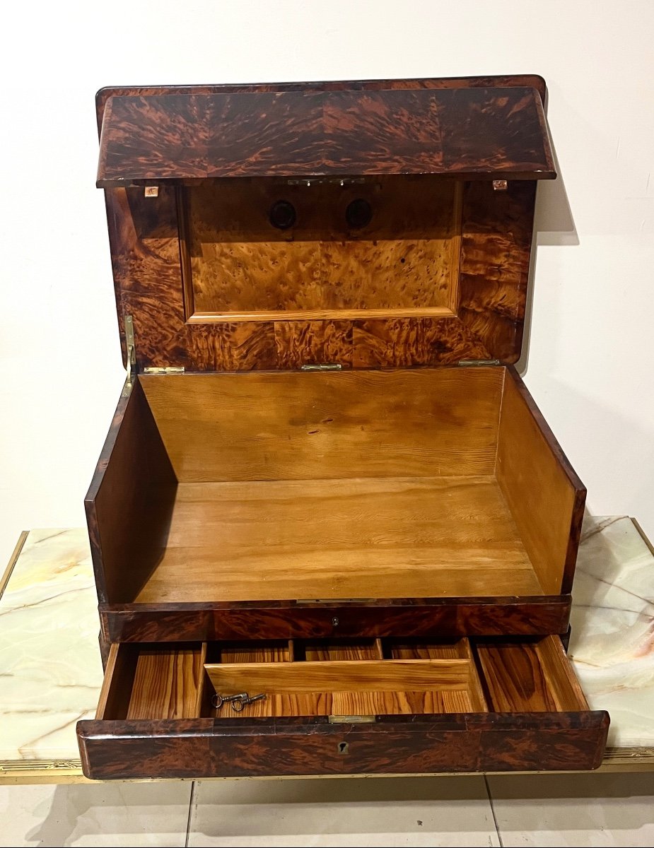 Very Large Mahogany Veneer And Burl Mahogany Box 19th Century-photo-6