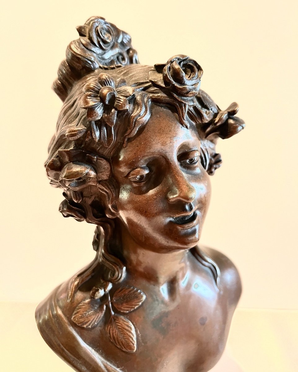 Young Woman Bronze Bust After Collodion Signed-photo-3