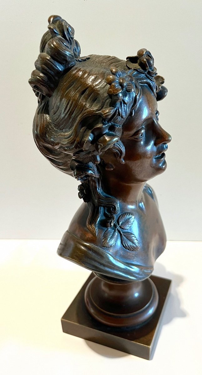 Young Woman Bronze Bust After Collodion Signed-photo-3