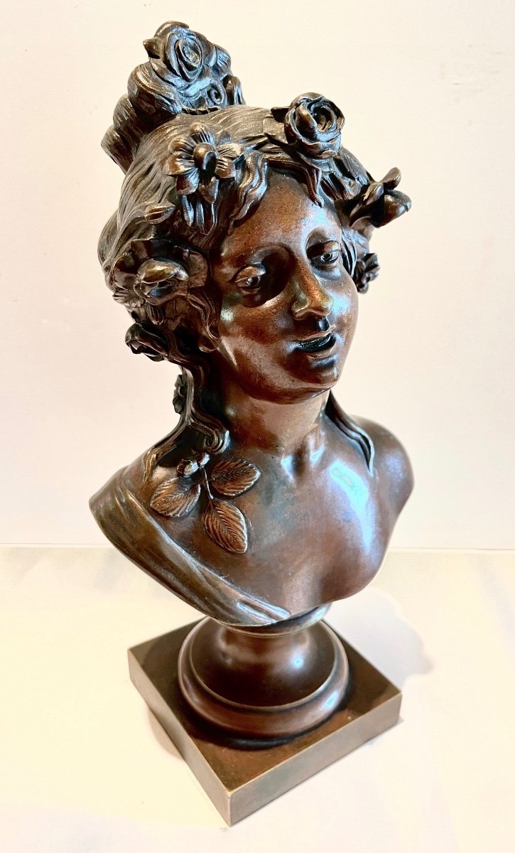 Young Woman Bronze Bust After Collodion Signed