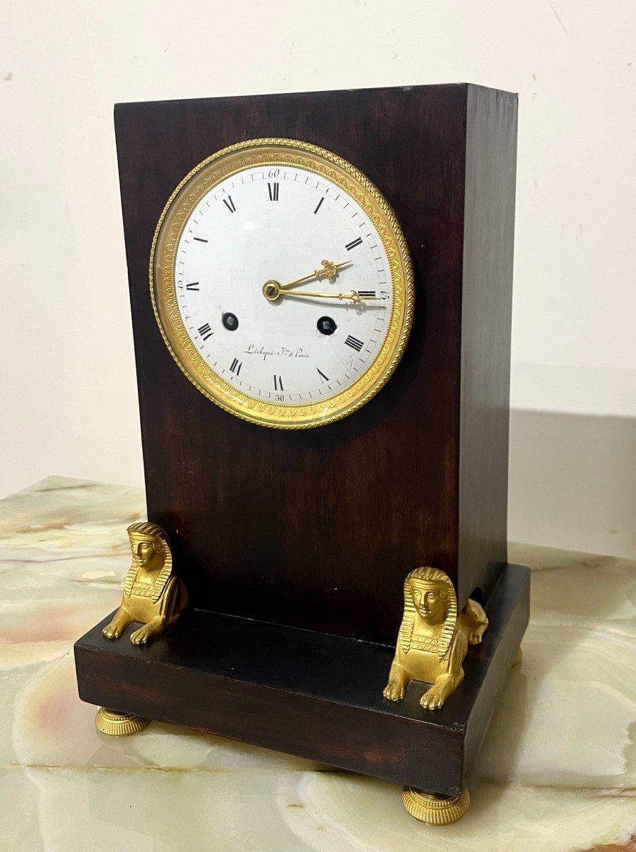 Empire Period Borne Clock In Mahogany And Gilt Bronze-photo-1