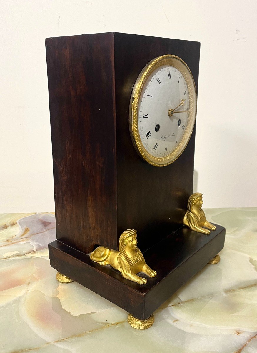 Empire Period Borne Clock In Mahogany And Gilt Bronze-photo-2