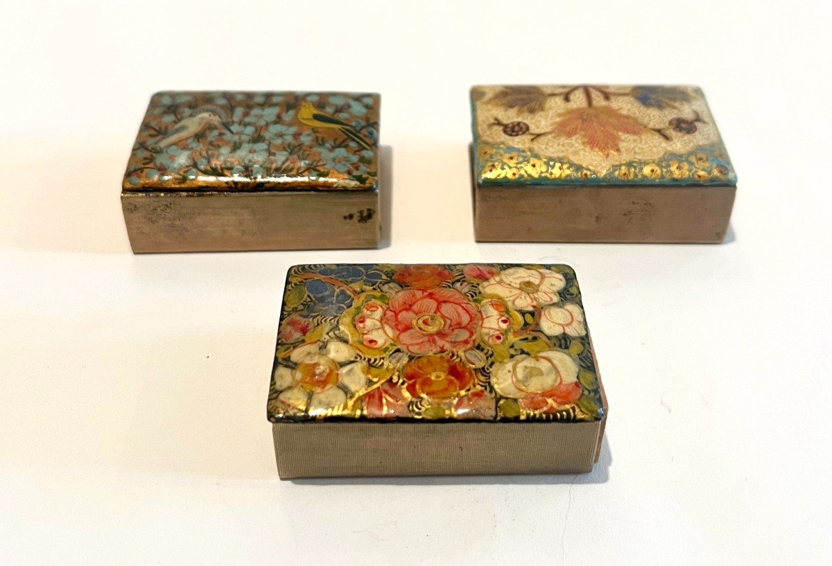 3 Matchboxes In Golden Metal-photo-3