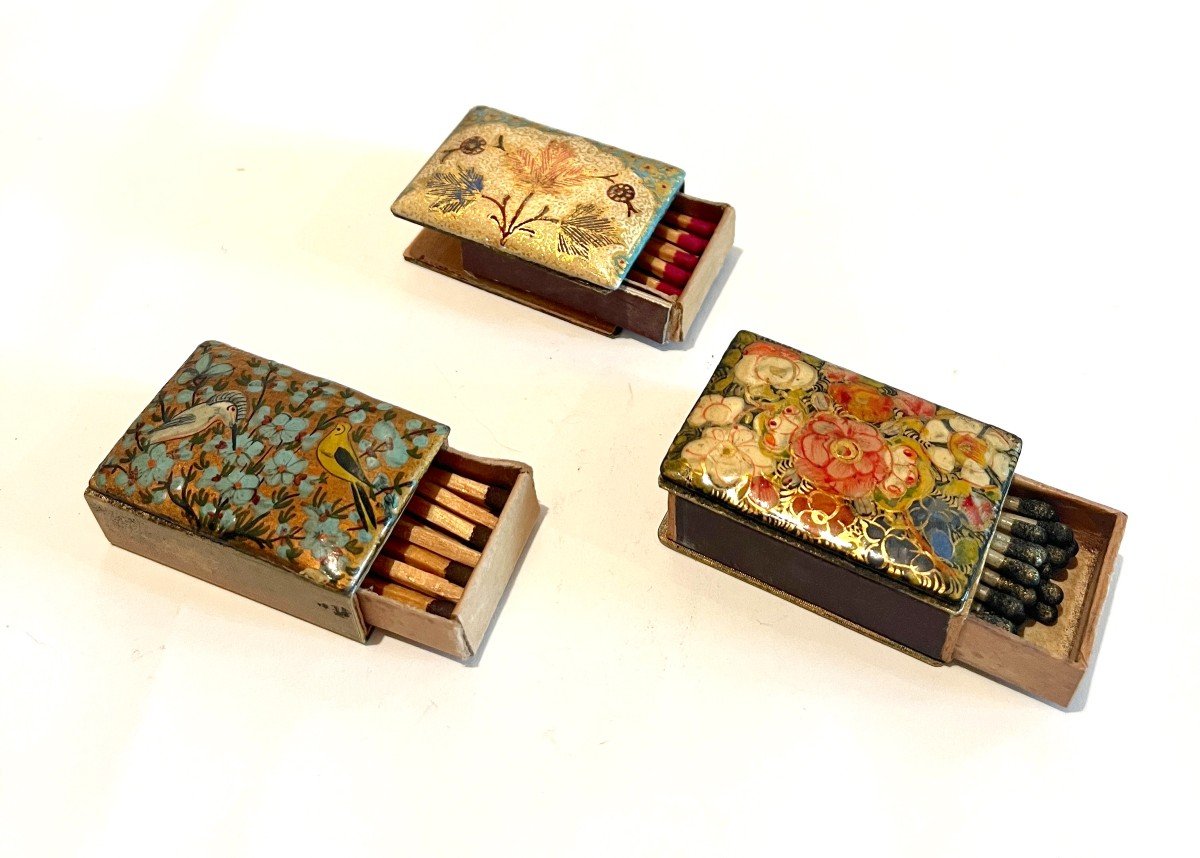 3 Matchboxes In Golden Metal-photo-4