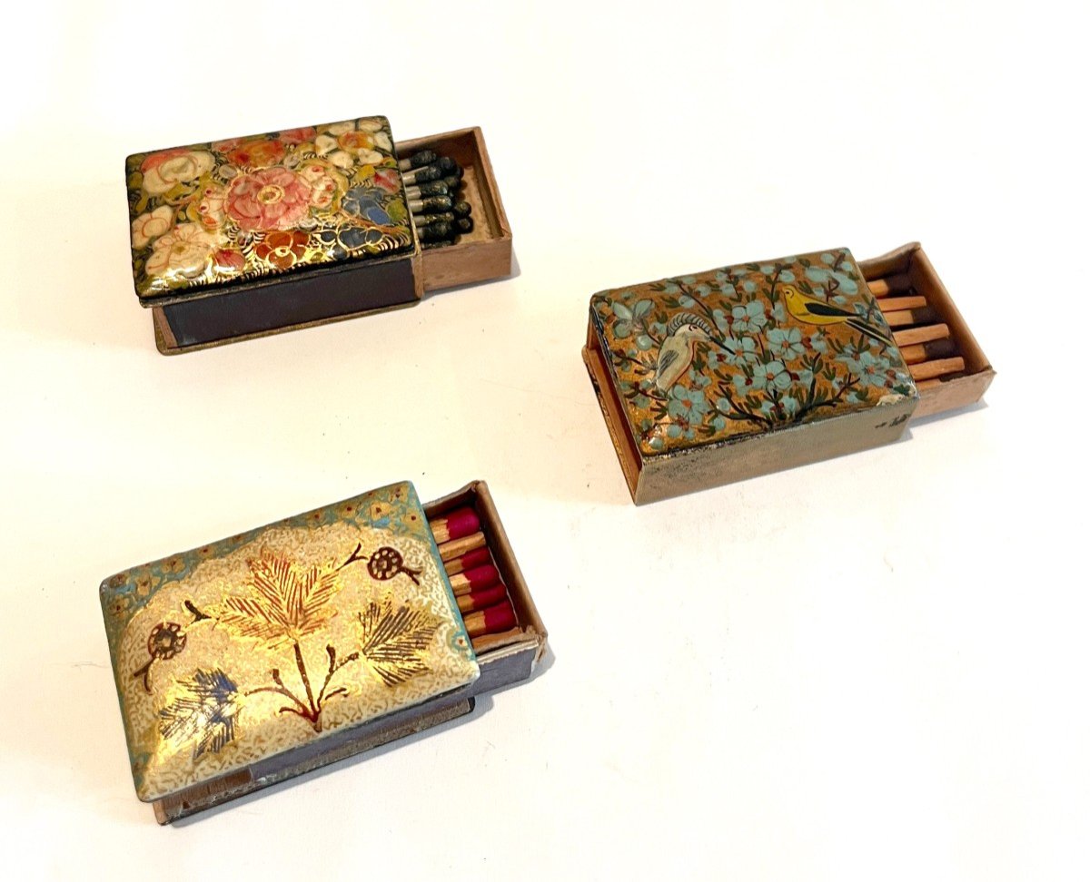 3 Matchboxes In Golden Metal-photo-3