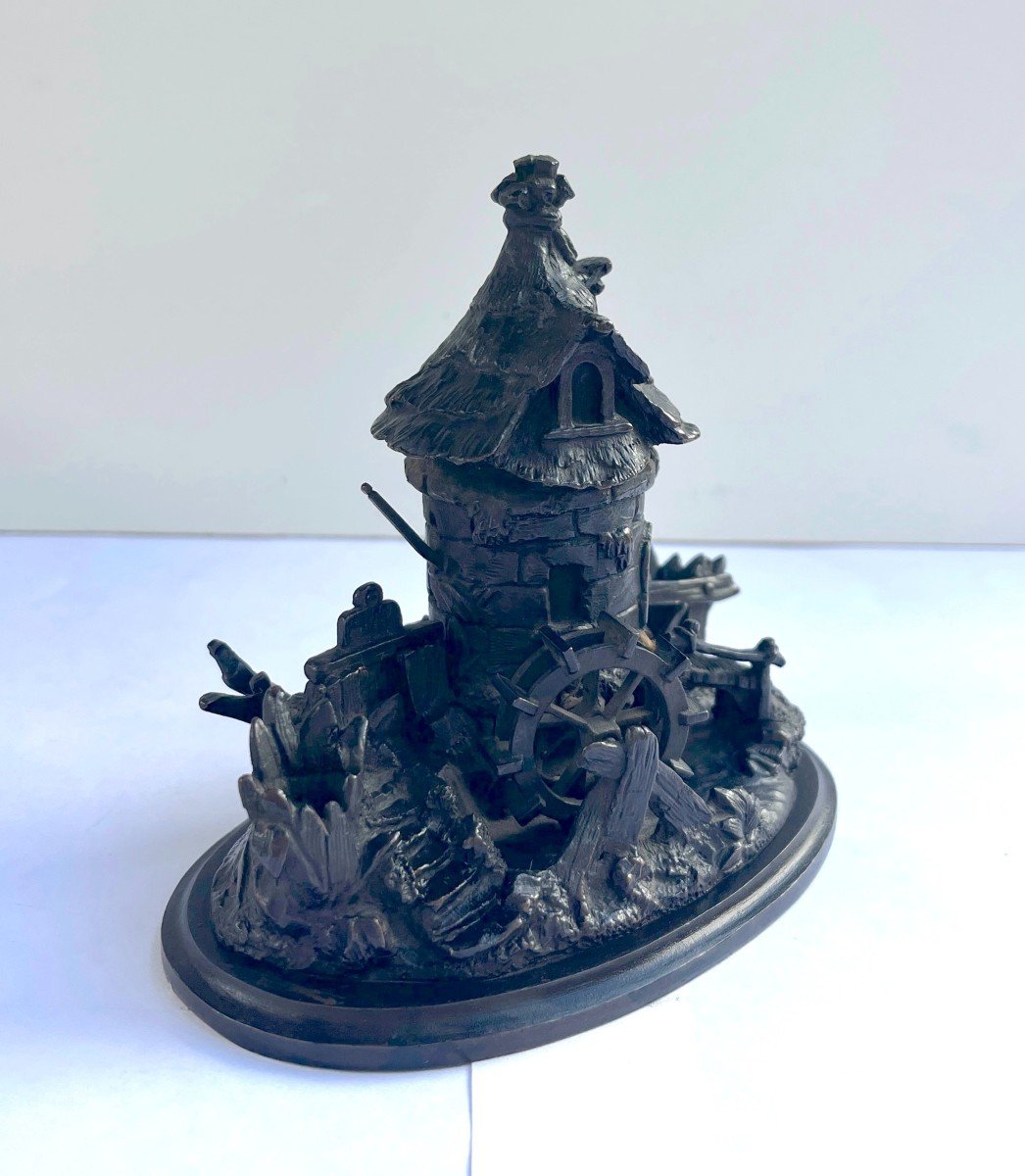 Pyrogen And Inkwell Mill In Bronze 19th Century-photo-2