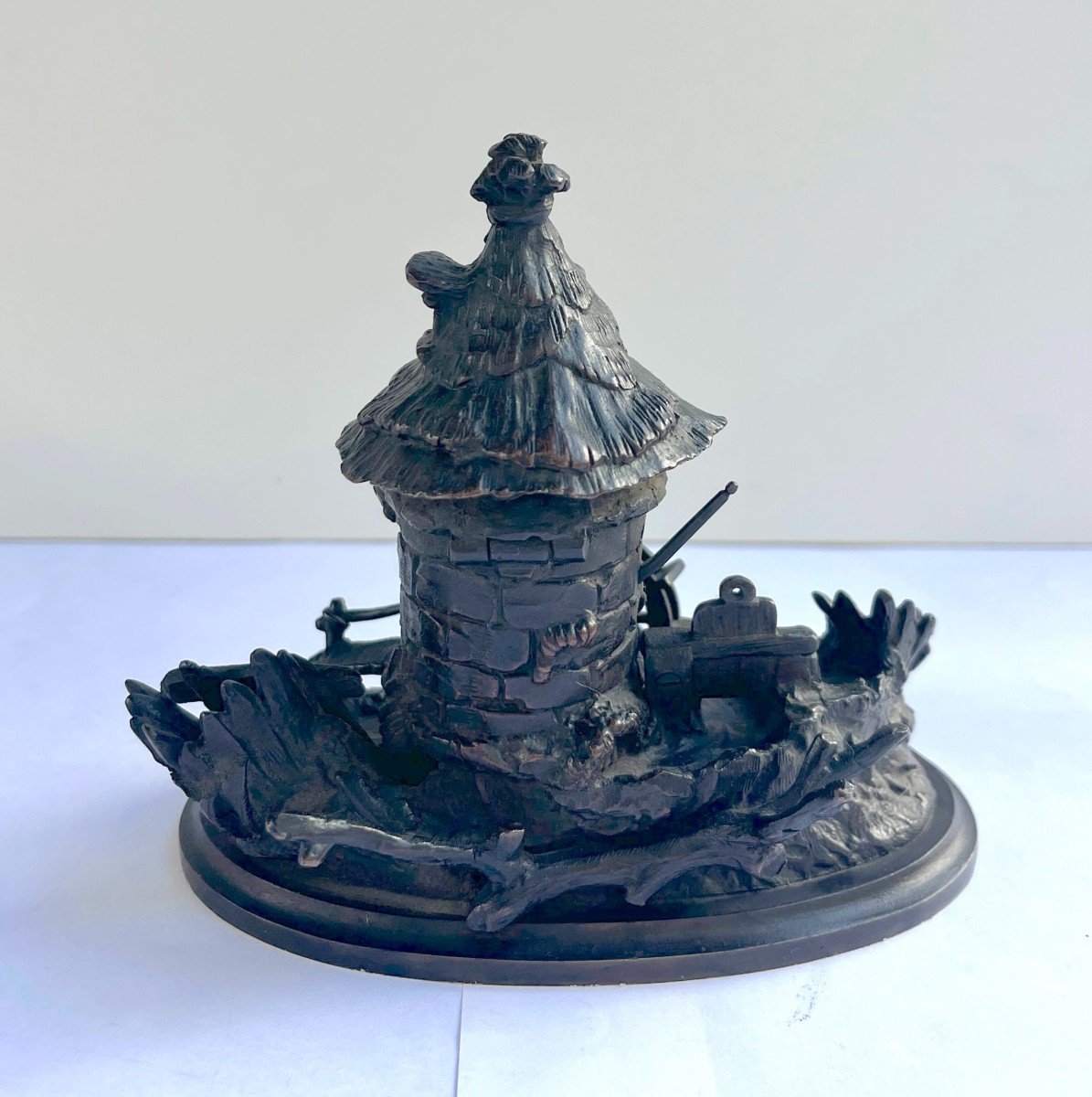 Pyrogen And Inkwell Mill In Bronze 19th Century-photo-3