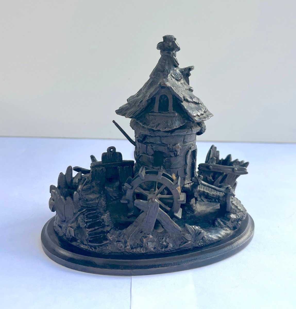 Pyrogen And Inkwell Mill In Bronze 19th Century-photo-1