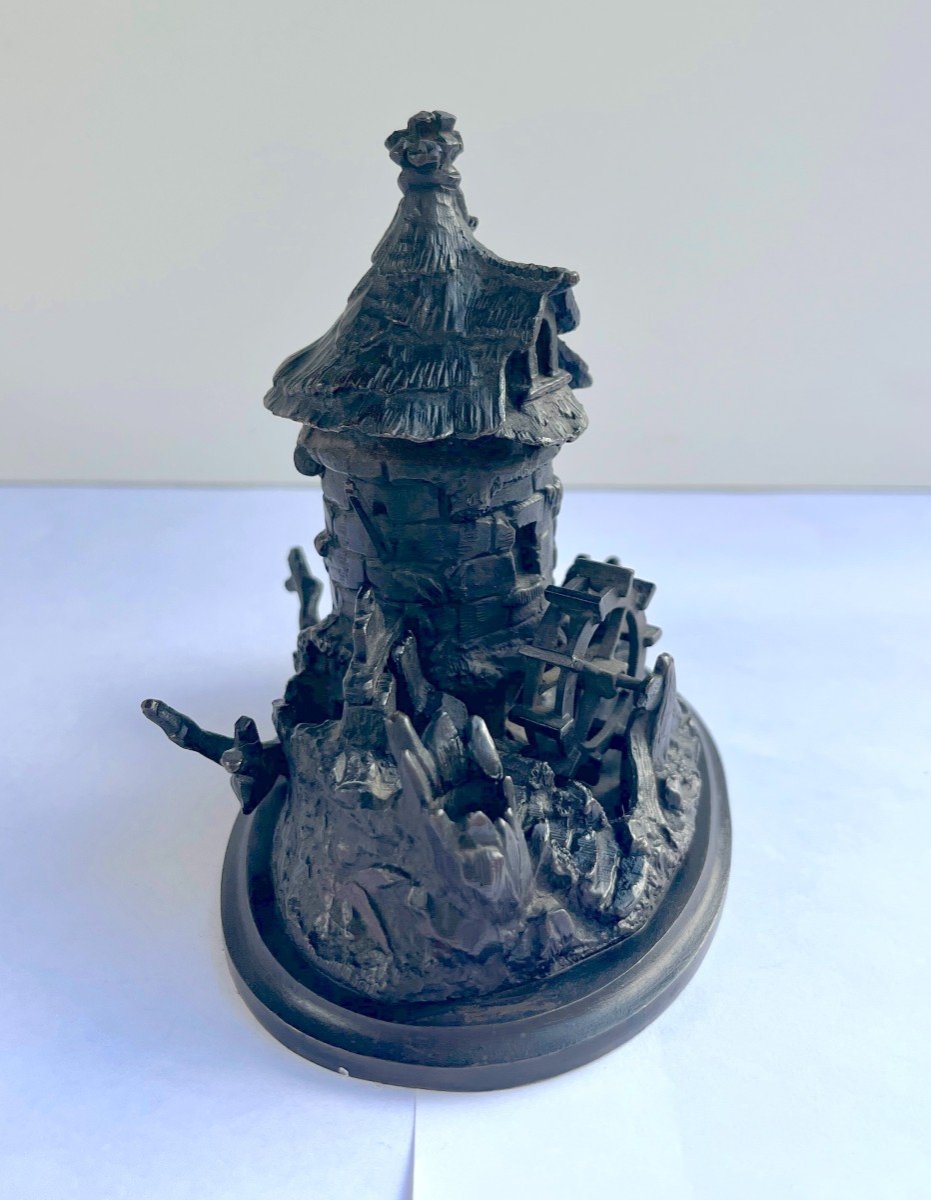 Pyrogen And Inkwell Mill In Bronze 19th Century-photo-2