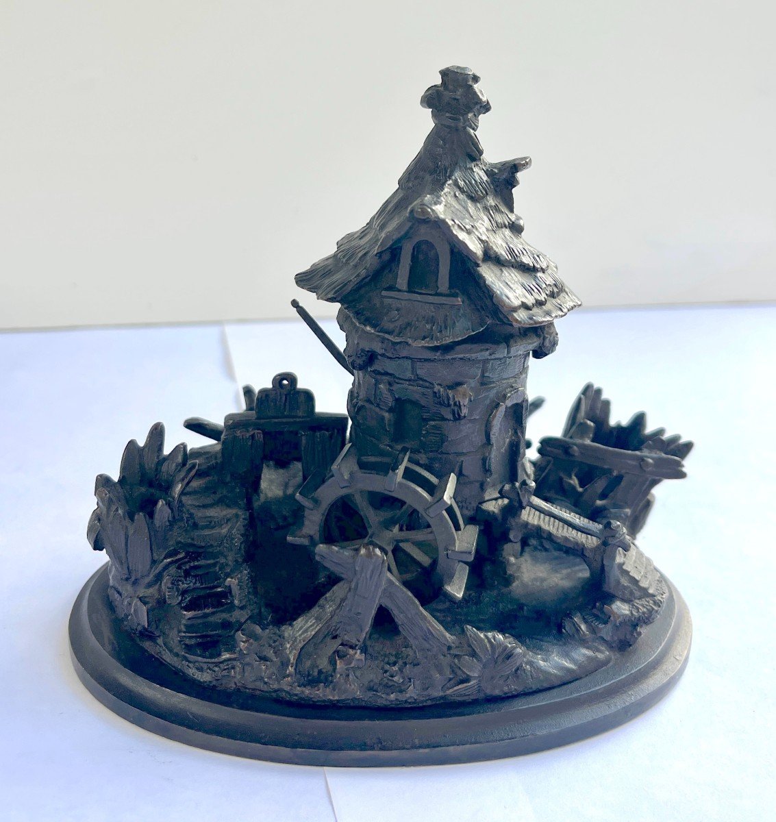 Pyrogen And Inkwell Mill In Bronze 19th Century-photo-5