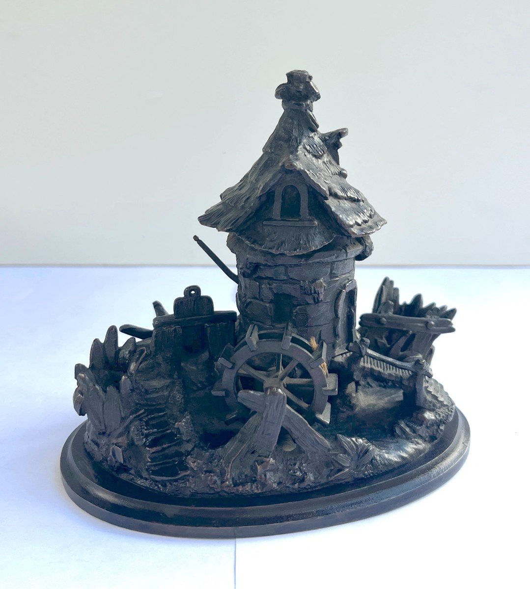 Pyrogen And Inkwell Mill In Bronze 19th Century