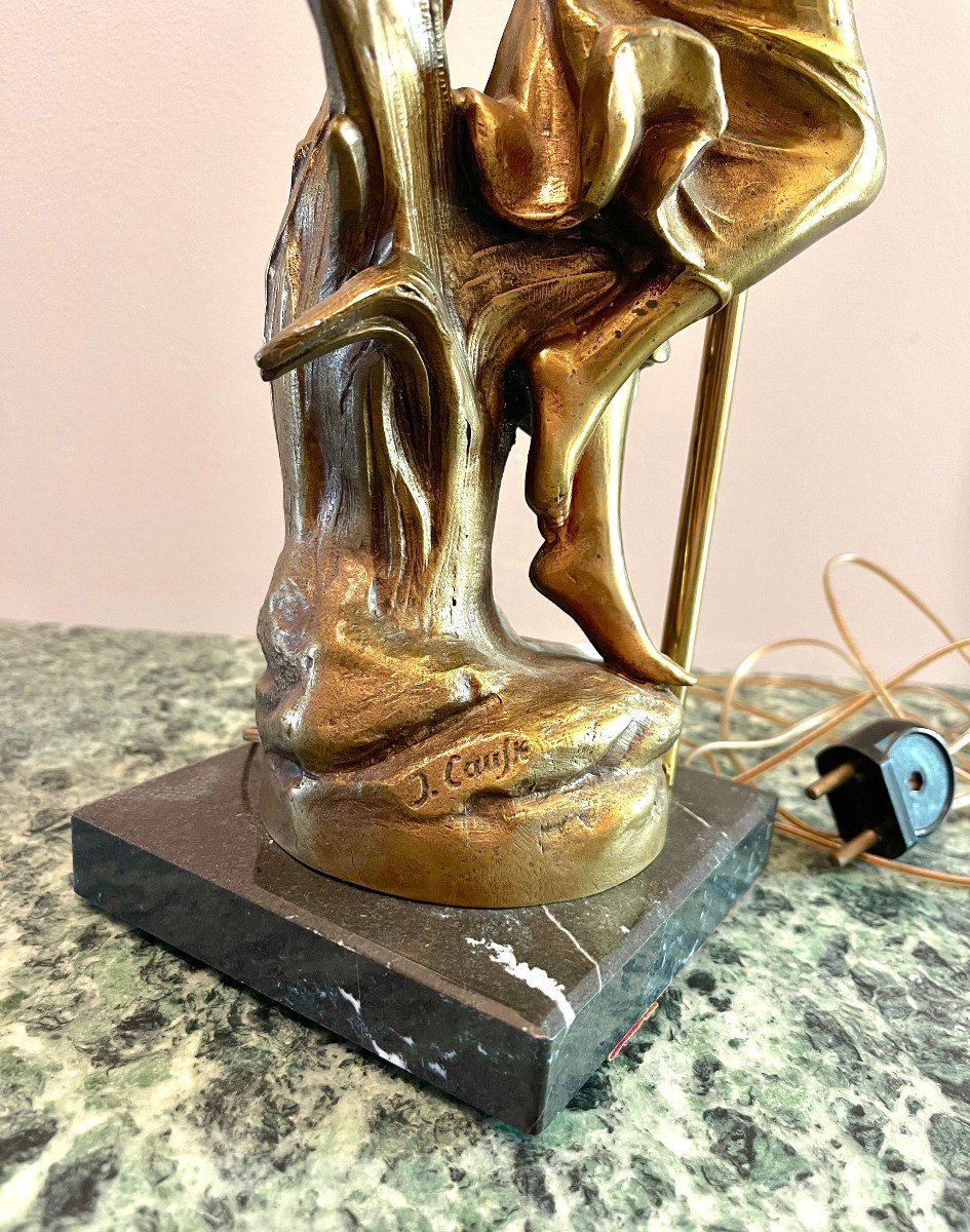 Art Nouveau Bronze Lamp  "woman With A Lamppost" Julien Caussé -photo-4