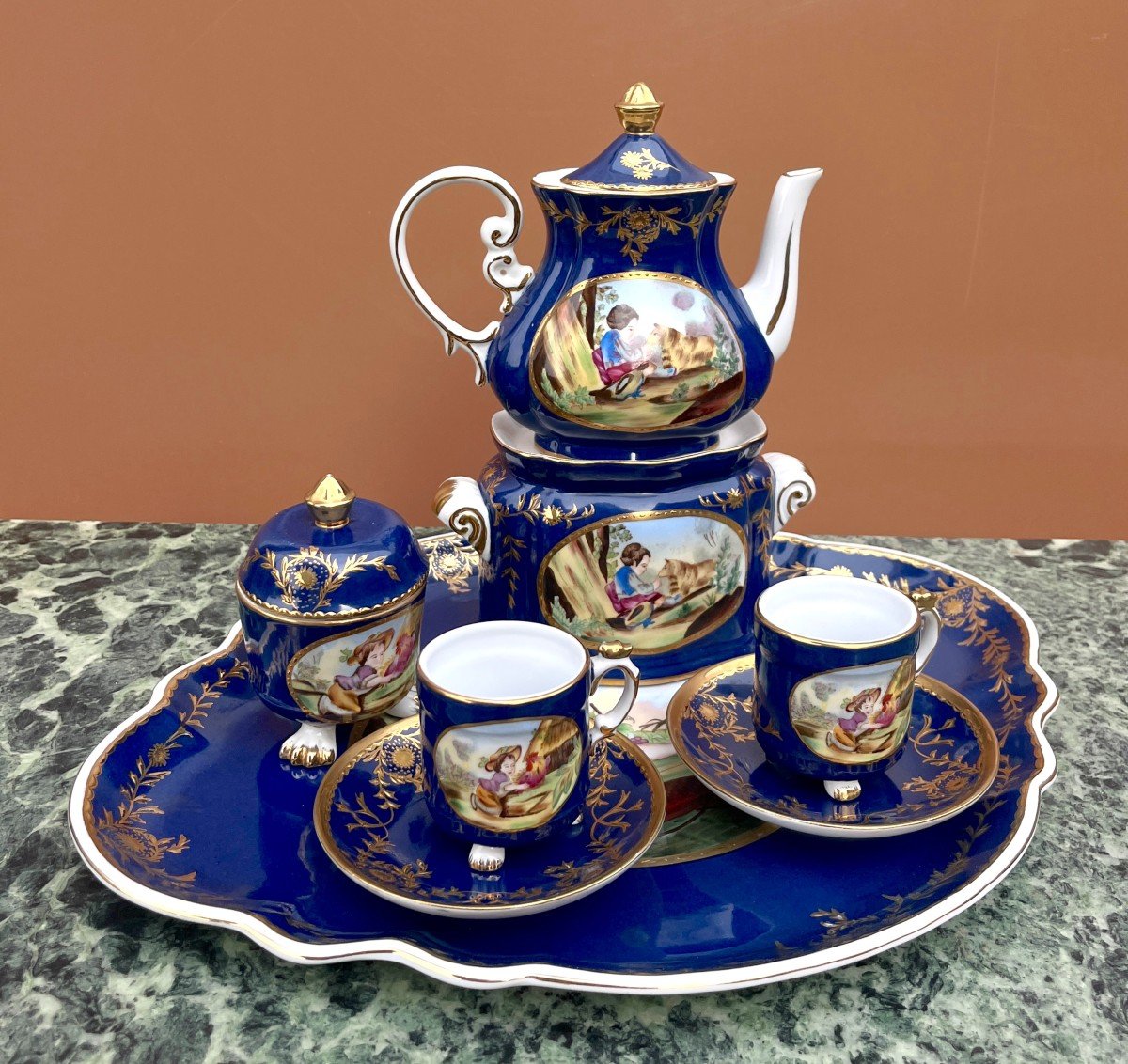 Service à Thé Ou Café En Porcelaine Ou Faience Bleu De Paris-photo-7